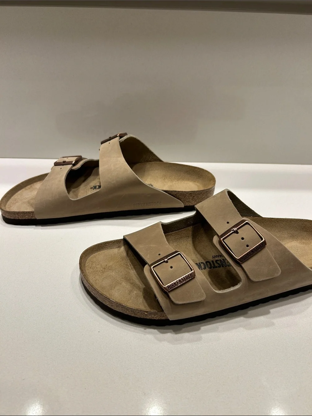 Birkenstock Arizona Suede Double Strap Sandals in Beige Brown EU 46